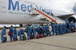 First batch of 2017 Hajj Pilgrims from Kwara State being airlifted by Med-View Airline at the Ilorin International Airport, Ilorin, kwara State on Thursday.