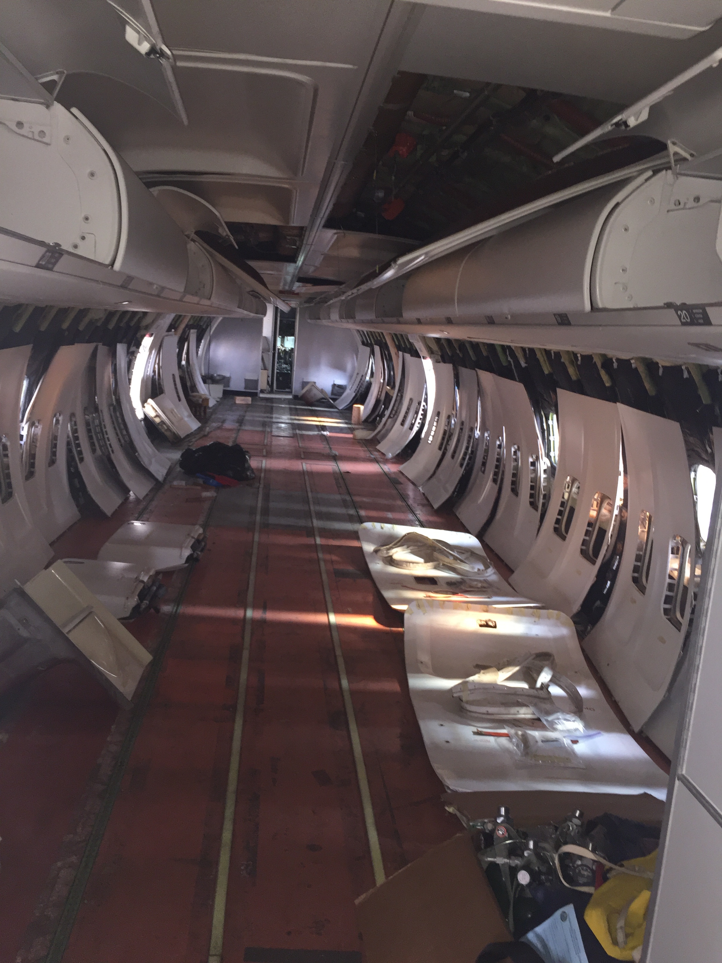 stripped aircraft cabin during C-check