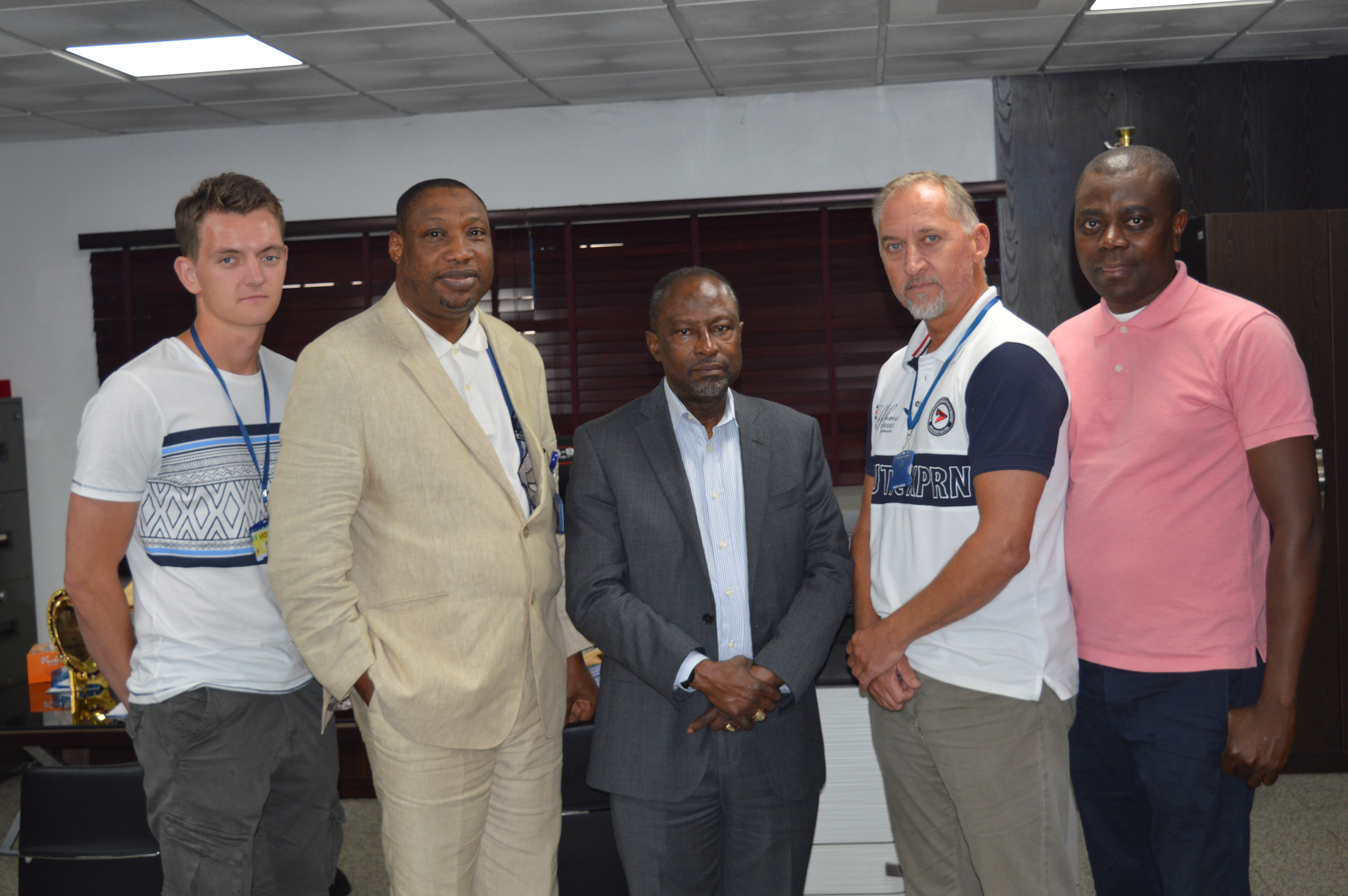 (L-R) Nads Nilsen, System Engineer, Jotron AS, Engr. Farouk Umar, NAMA Director of Safety Electronics and Engineering Services, Capt. Fola Akinkuotu, NAMA MD, Roger Svendsen, Project Manager, Jotron AS and Salihu Saidu, MD, Banna Worldwide Solutions after the Successful Site Acceptance Test of the Stand-Alone VHF radios in Lagos.