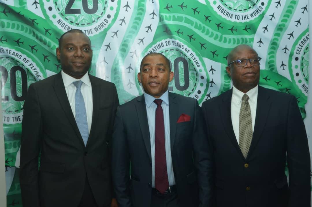 Left to Right - Ohis Ehimiaghe, Regional Manager, West and Central Africa; Vuyani Jarana, Group Chief Executive Officer and Aaron Munetsi, Regional General Manager, Africa, Middle-East & Indian Ocean Islands all of South African Airways at the press conference commemorating the 20 years anniversary of the airline’s service to Nigeria.